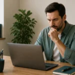 Phishing w firmie 2026 - pracownik analizuje podejrzaną wiadomość e-mail na laptopie