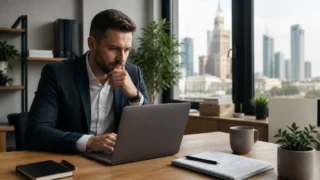 Jak założyć firmę w Polsce 2026 - przedsiębiorca przy laptopie wypełnia formularz CEIDG