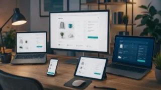 Platformy e-commerce 2026 - porównanie interfejsów sklepów internetowych na wielu ekranach