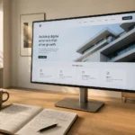 Strona firmowa 2026 - projekt profesjonalnej witryny biznesowej na monitorze obok szkiców wireframe