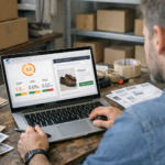 Administrator mierzy szybkość sklepu WooCommerce na laptopie - test Core Web Vitals i optymalizacja strony produktu