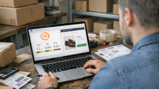 Administrator mierzy szybkość sklepu WooCommerce na laptopie - test Core Web Vitals i optymalizacja strony produktu
