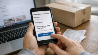 Klient płaci za zakupy online w telefonie wybierając płatność odroczoną BNPL na ekranie checkoutu