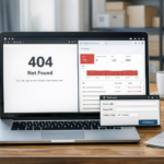 Ekran WordPress z komunikatem błędu 404 na stronie i panel z listą adresów URL do przekierowania